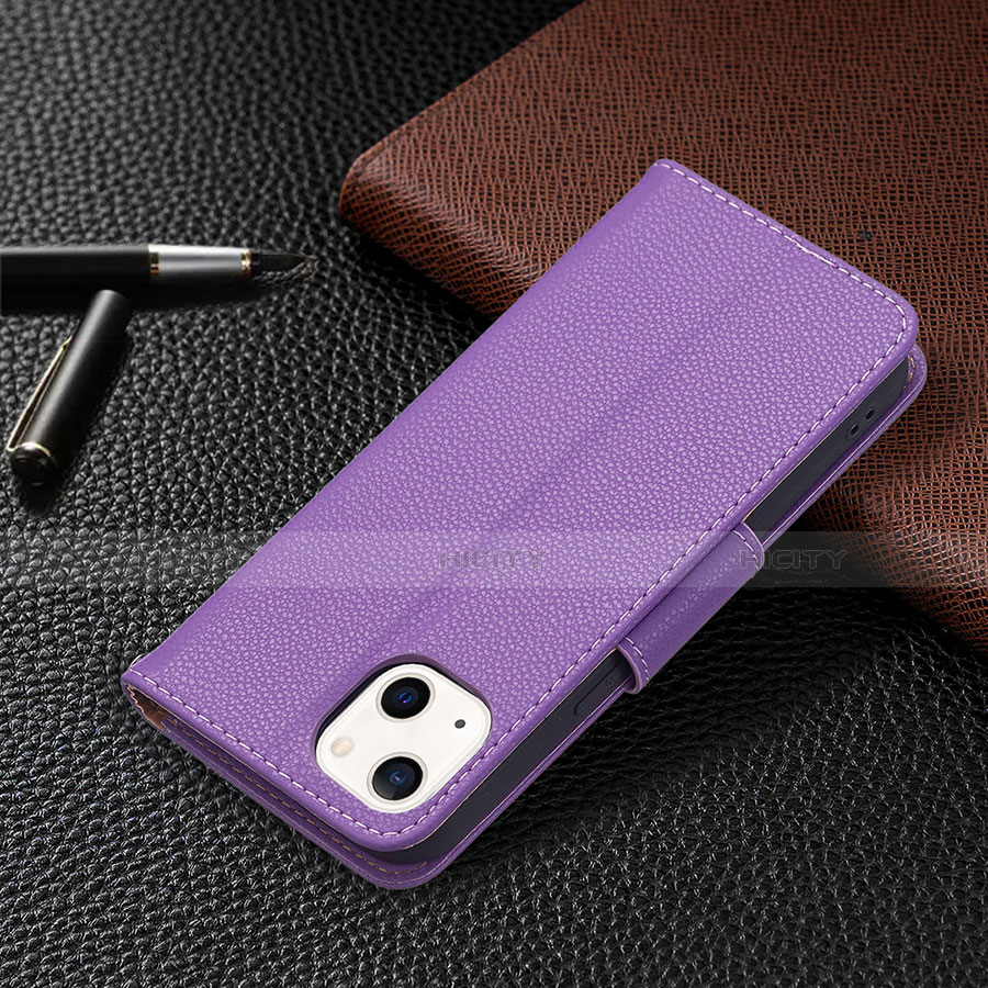 Funda de Cuero Cartera con Soporte Carcasa para Apple iPhone 13 Mini Morado