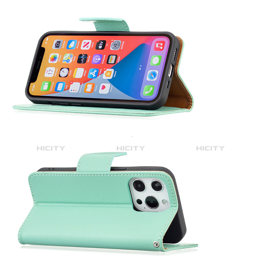 Funda de Cuero Cartera con Soporte Carcasa para Apple iPhone 13 Pro Cian