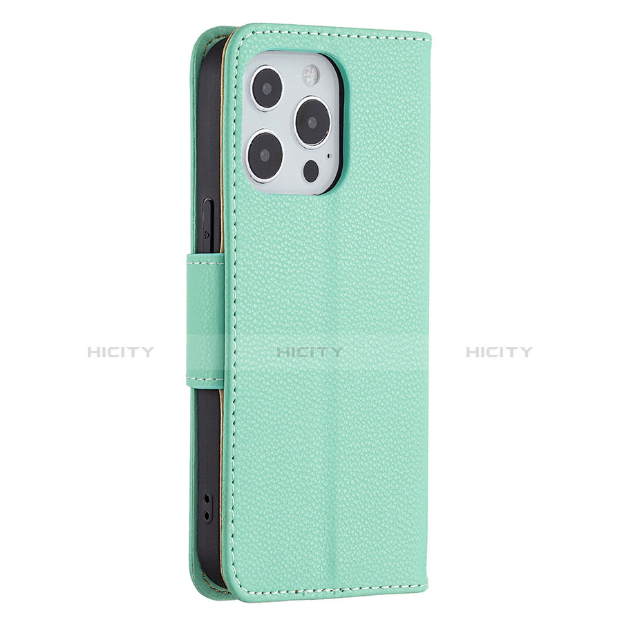 Funda de Cuero Cartera con Soporte Carcasa para Apple iPhone 13 Pro Max Cian