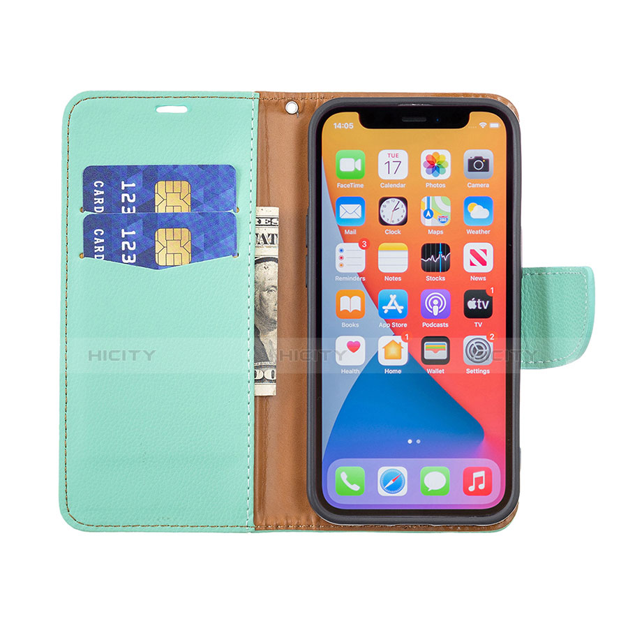 Funda de Cuero Cartera con Soporte Carcasa para Apple iPhone 13 Pro Max Cian