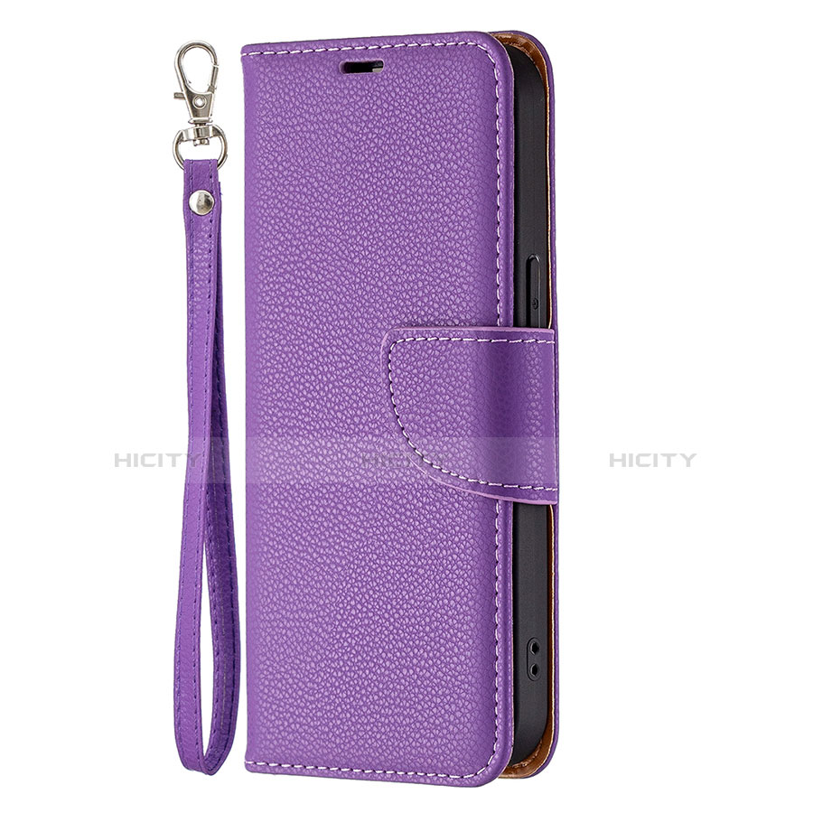 Funda de Cuero Cartera con Soporte Carcasa para Apple iPhone 13 Pro Max Morado