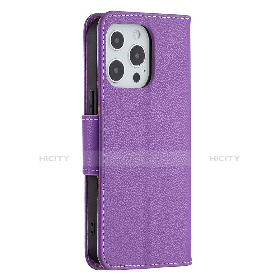 Funda de Cuero Cartera con Soporte Carcasa para Apple iPhone 13 Pro Max Morado