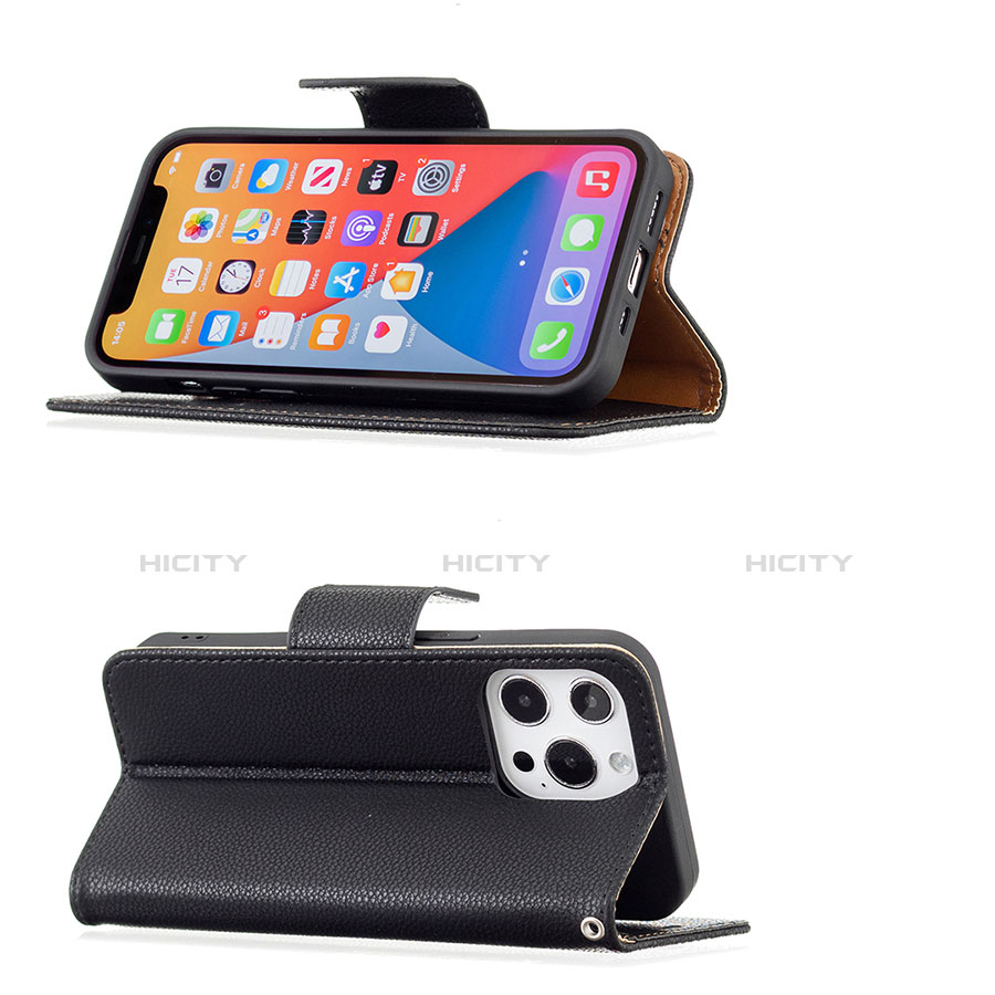 Funda de Cuero Cartera con Soporte Carcasa para Apple iPhone 13 Pro Max Negro