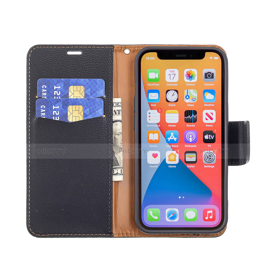 Funda de Cuero Cartera con Soporte Carcasa para Apple iPhone 13 Pro Max Negro