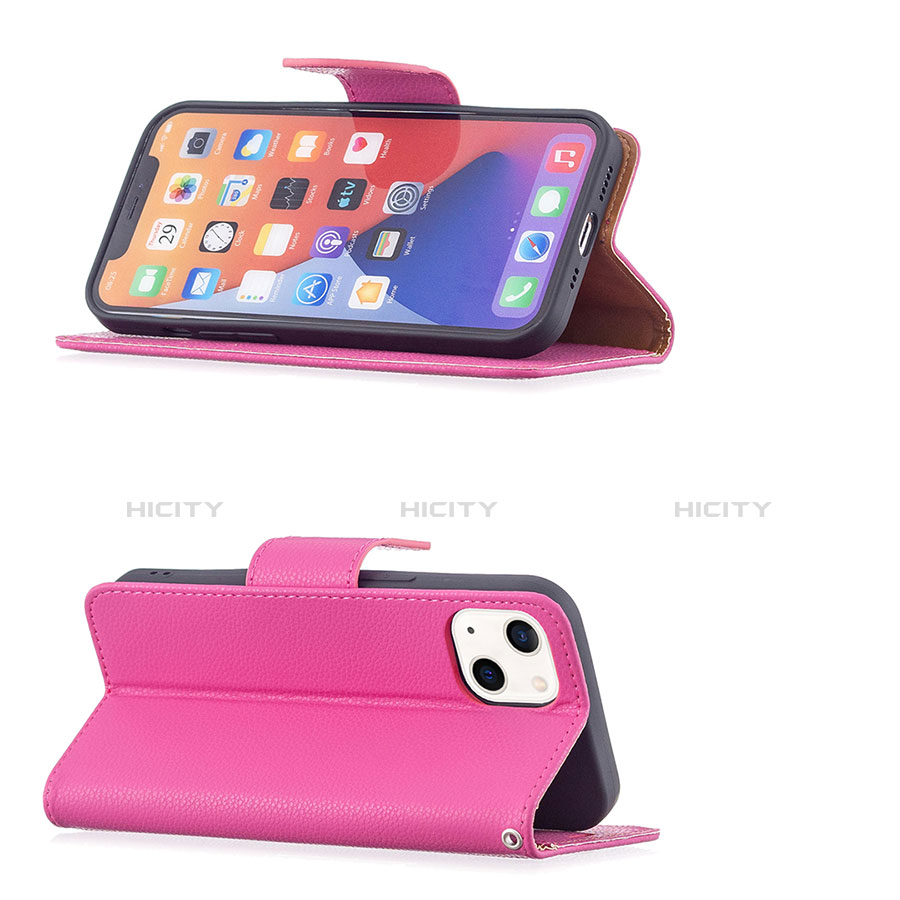 Funda de Cuero Cartera con Soporte Carcasa para Apple iPhone 13 Rosa Roja