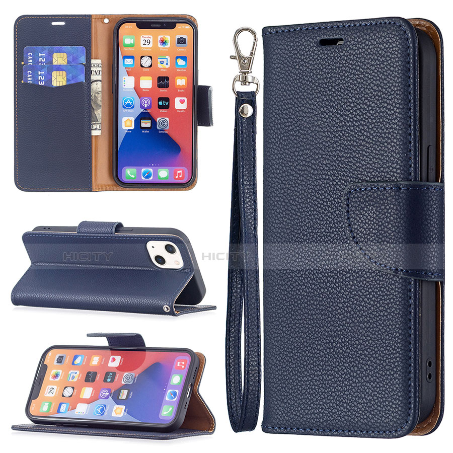 Funda de Cuero Cartera con Soporte Carcasa para Apple iPhone 14 Azul