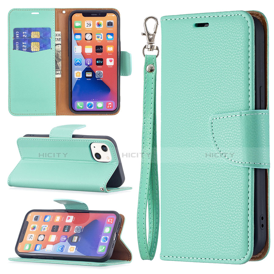 Funda de Cuero Cartera con Soporte Carcasa para Apple iPhone 14 Cian