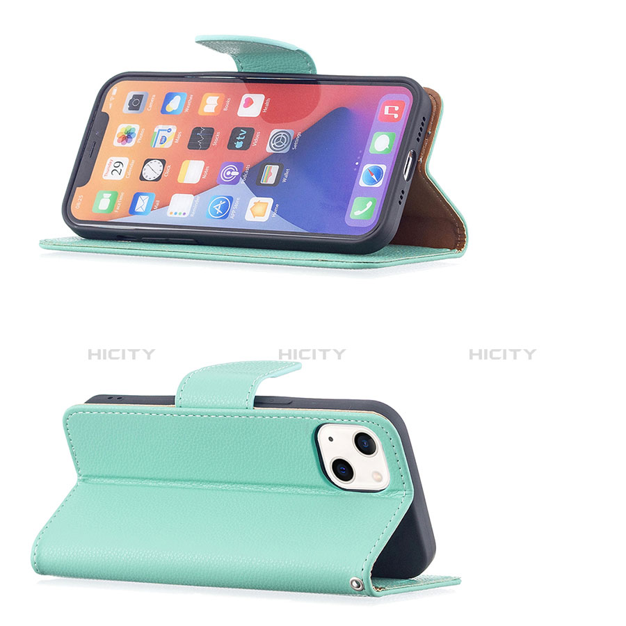 Funda de Cuero Cartera con Soporte Carcasa para Apple iPhone 14 Cian