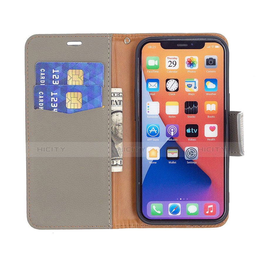 Funda de Cuero Cartera con Soporte Carcasa para Apple iPhone 14 Gris