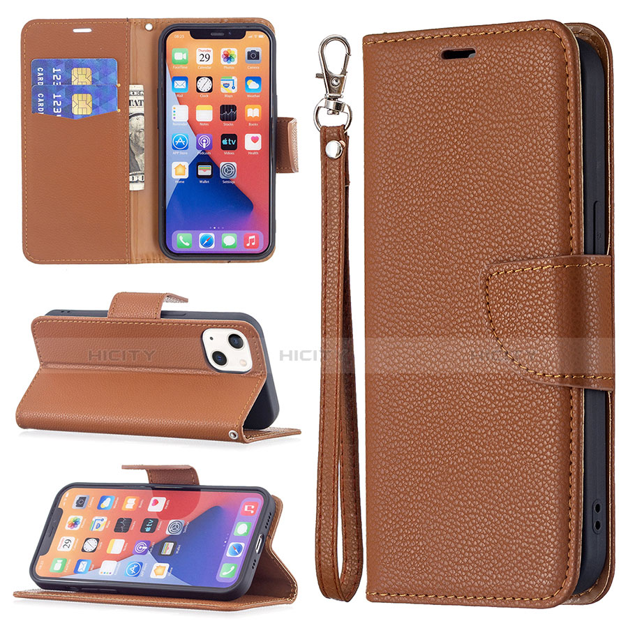 Funda de Cuero Cartera con Soporte Carcasa para Apple iPhone 14 Marron