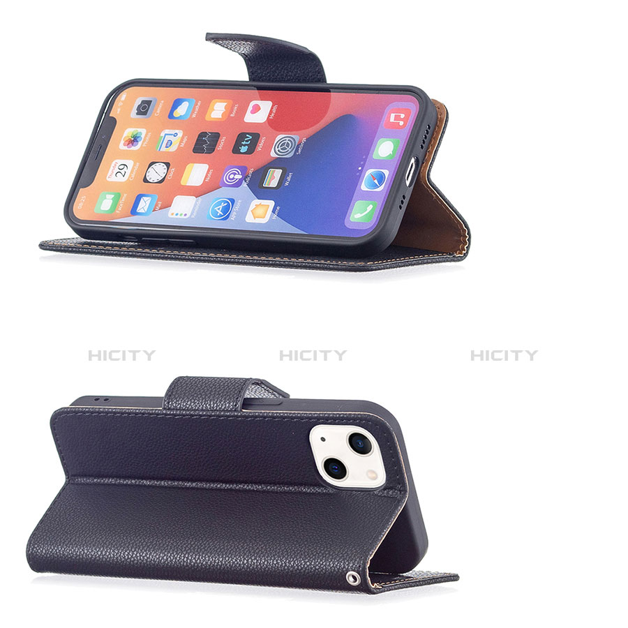 Funda de Cuero Cartera con Soporte Carcasa para Apple iPhone 14 Negro