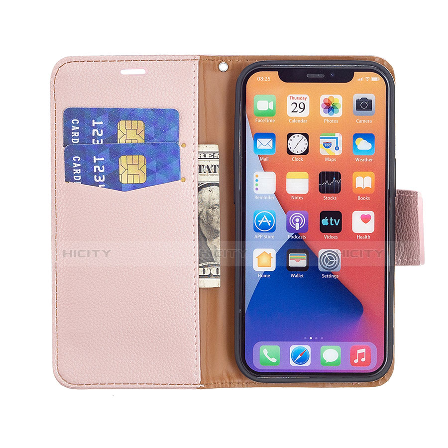 Funda de Cuero Cartera con Soporte Carcasa para Apple iPhone 14 Oro Rosa