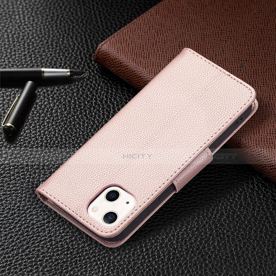 Funda de Cuero Cartera con Soporte Carcasa para Apple iPhone 14 Oro Rosa