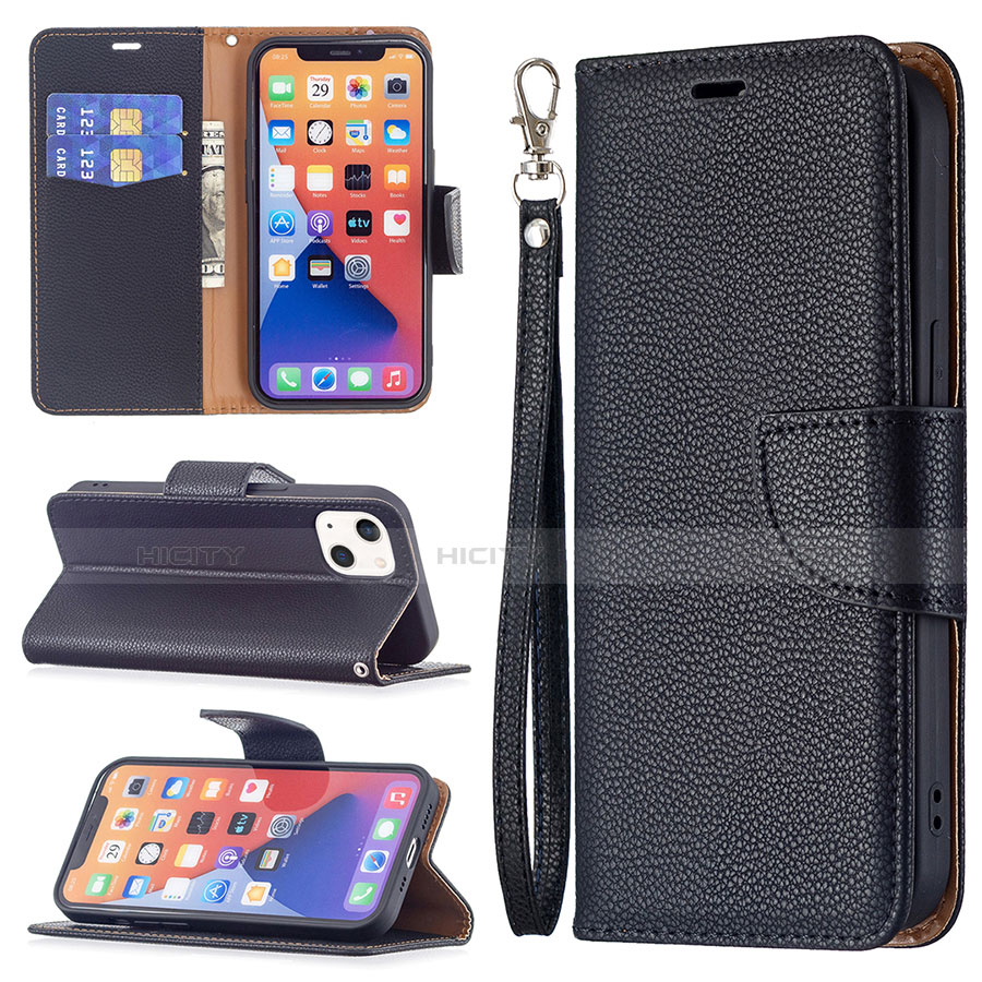 Funda de Cuero Cartera con Soporte Carcasa para Apple iPhone 14 Plus Negro