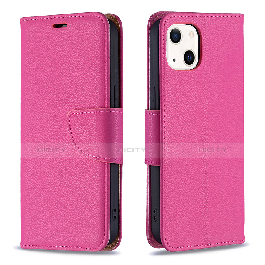 Funda de Cuero Cartera con Soporte Carcasa para Apple iPhone 14 Plus Rosa Roja