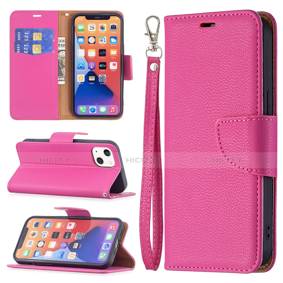 Funda de Cuero Cartera con Soporte Carcasa para Apple iPhone 14 Plus Rosa Roja