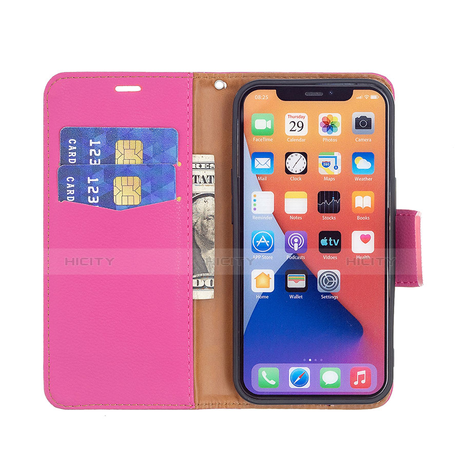 Funda de Cuero Cartera con Soporte Carcasa para Apple iPhone 14 Plus Rosa Roja