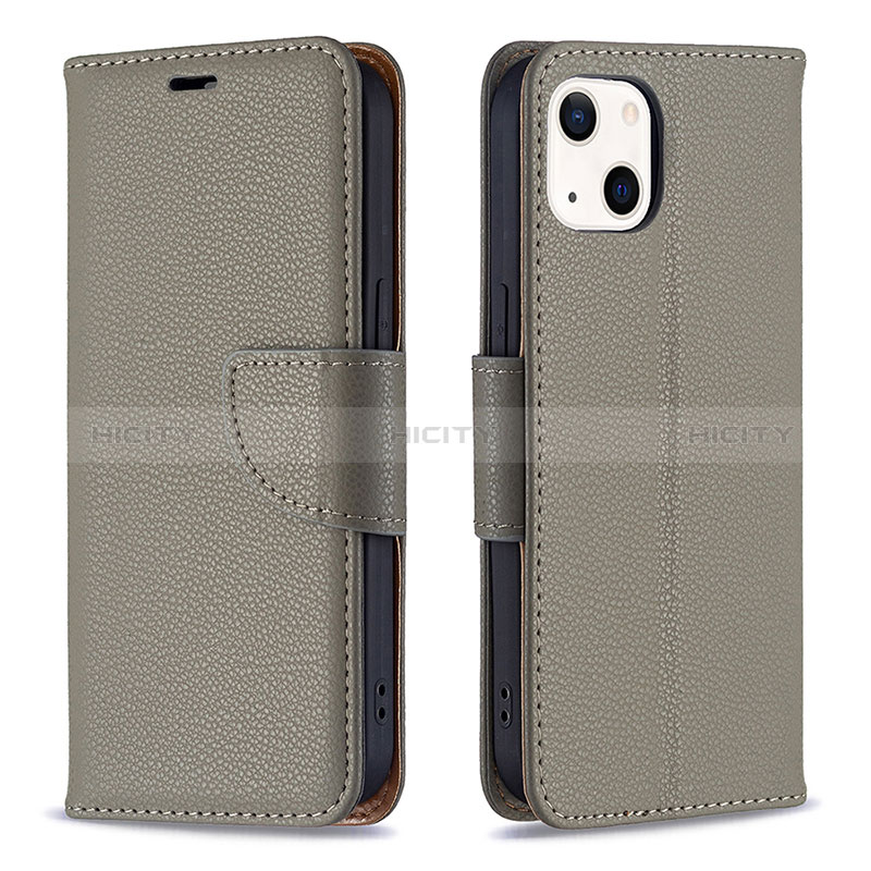 Funda de Cuero Cartera con Soporte Carcasa para Apple iPhone 15 Gris