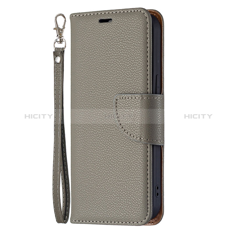 Funda de Cuero Cartera con Soporte Carcasa para Apple iPhone 15 Gris