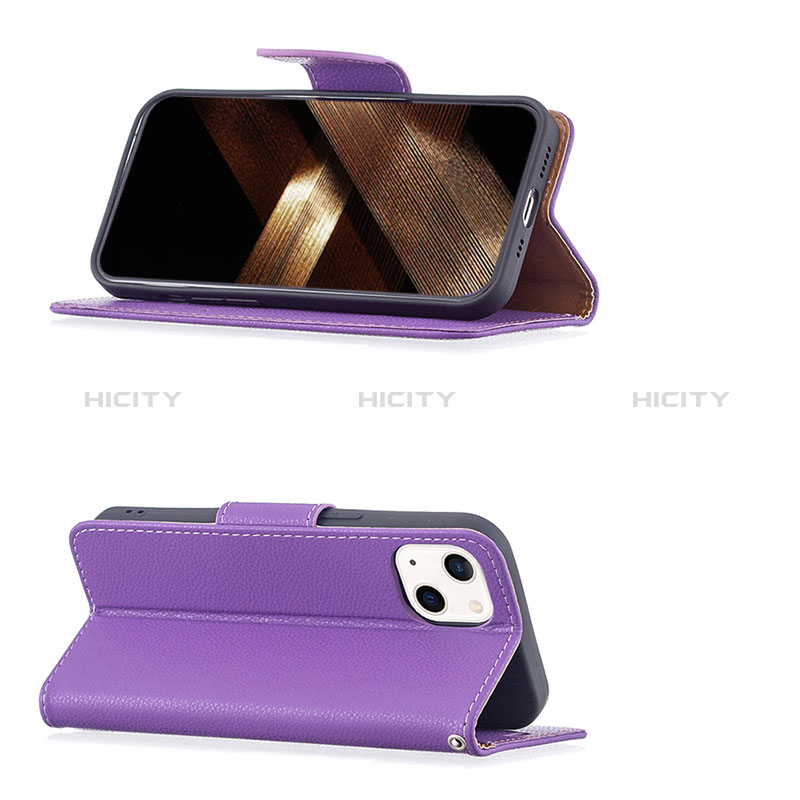 Funda de Cuero Cartera con Soporte Carcasa para Apple iPhone 15 Morado