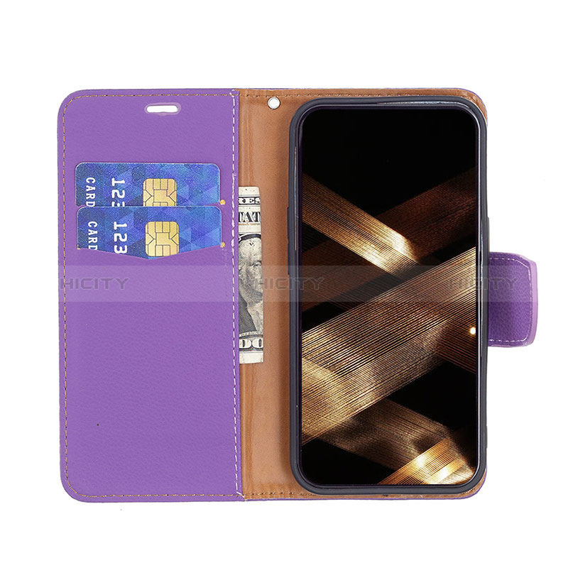 Funda de Cuero Cartera con Soporte Carcasa para Apple iPhone 15 Morado