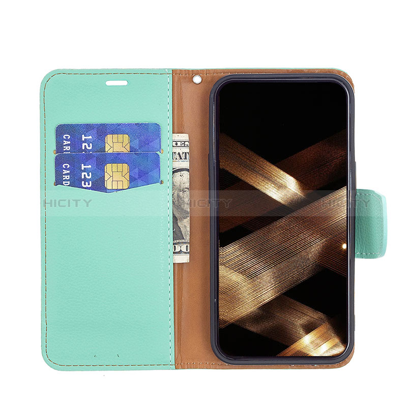 Funda de Cuero Cartera con Soporte Carcasa para Apple iPhone 15 Plus Cian