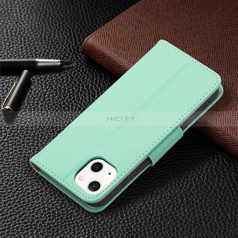 Funda de Cuero Cartera con Soporte Carcasa para Apple iPhone 15 Plus Cian