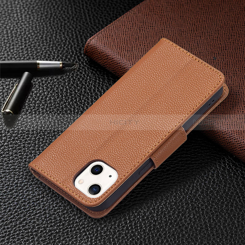 Funda de Cuero Cartera con Soporte Carcasa para Apple iPhone 15 Plus Marron