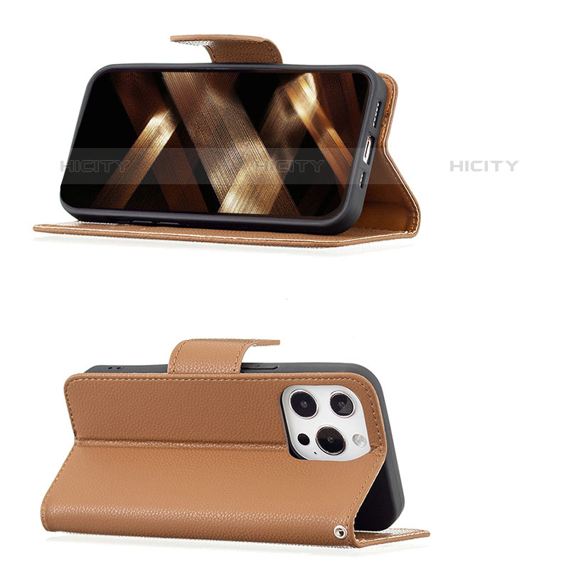 Funda de Cuero Cartera con Soporte Carcasa para Apple iPhone 15 Pro Marron