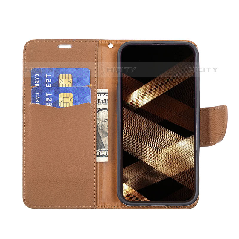 Funda de Cuero Cartera con Soporte Carcasa para Apple iPhone 15 Pro Marron