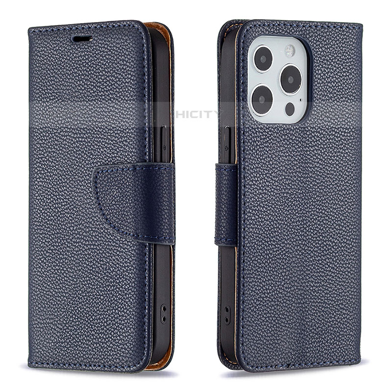 Funda de Cuero Cartera con Soporte Carcasa para Apple iPhone 15 Pro Max Azul Real