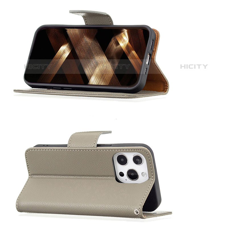 Funda de Cuero Cartera con Soporte Carcasa para Apple iPhone 15 Pro Max Caqui