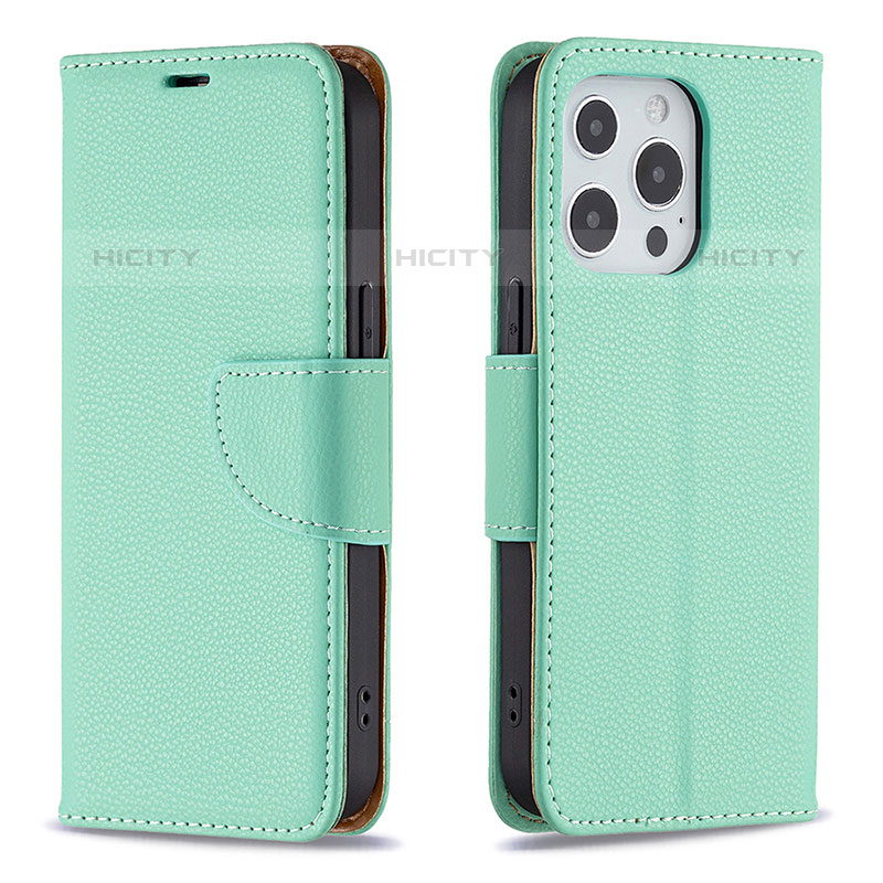 Funda de Cuero Cartera con Soporte Carcasa para Apple iPhone 15 Pro Max Cian