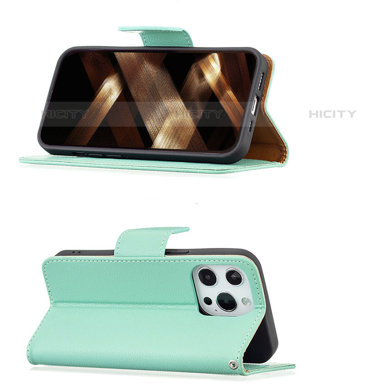 Funda de Cuero Cartera con Soporte Carcasa para Apple iPhone 15 Pro Max Cian