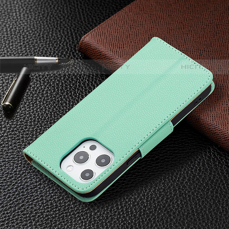 Funda de Cuero Cartera con Soporte Carcasa para Apple iPhone 15 Pro Max Cian