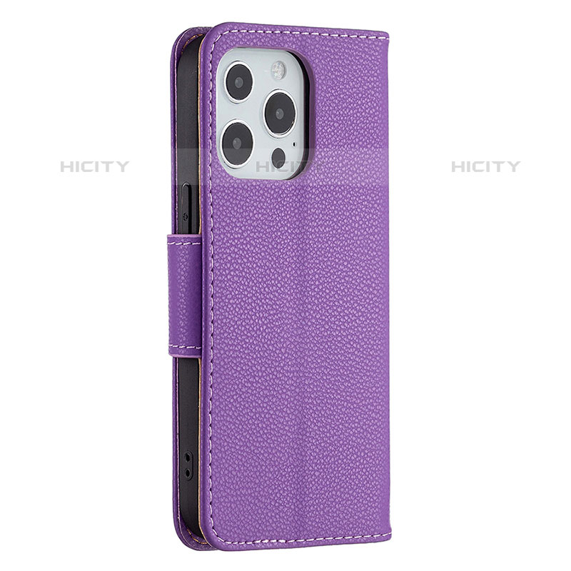 Funda de Cuero Cartera con Soporte Carcasa para Apple iPhone 15 Pro Max Morado