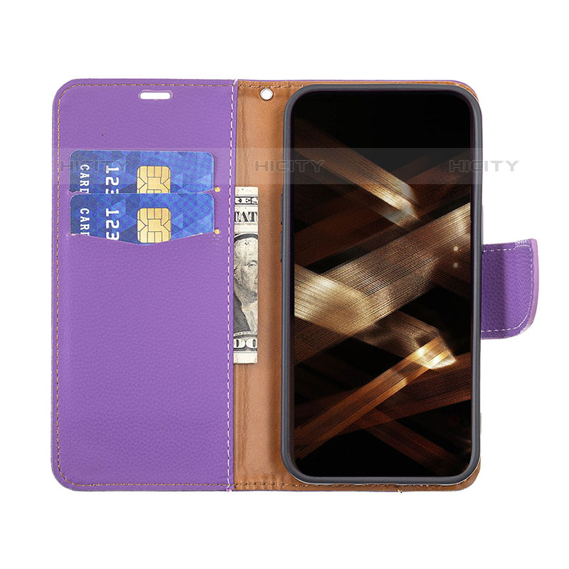 Funda de Cuero Cartera con Soporte Carcasa para Apple iPhone 15 Pro Max Morado