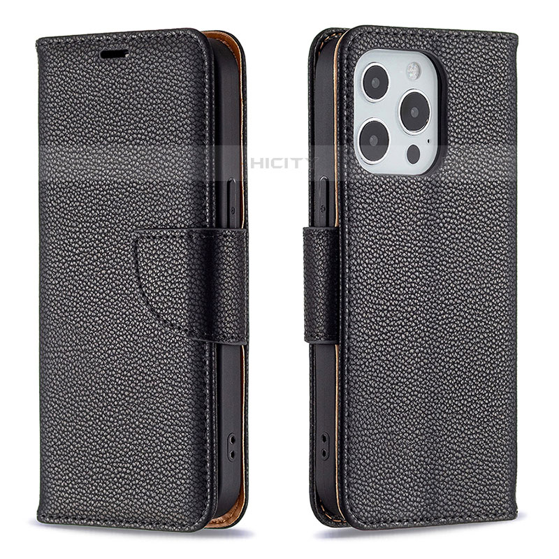 Funda de Cuero Cartera con Soporte Carcasa para Apple iPhone 15 Pro Max Negro