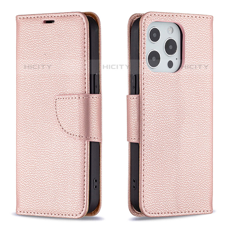 Funda de Cuero Cartera con Soporte Carcasa para Apple iPhone 15 Pro Max Oro Rosa