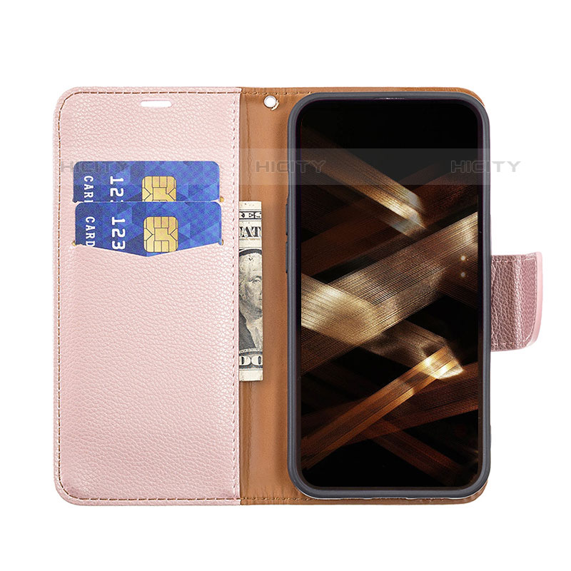 Funda de Cuero Cartera con Soporte Carcasa para Apple iPhone 15 Pro Max Oro Rosa