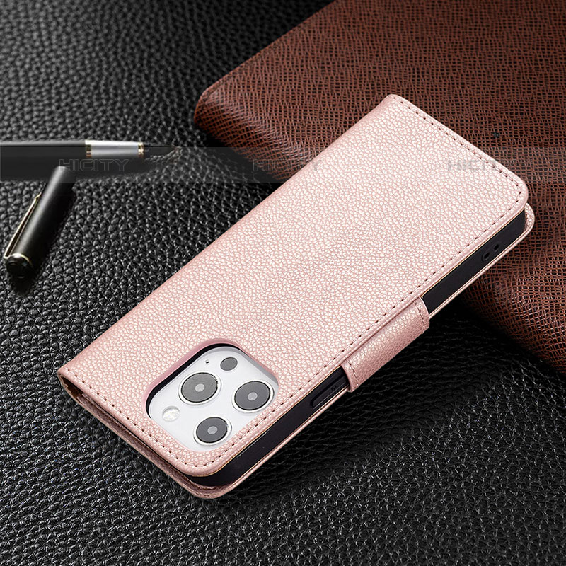 Funda de Cuero Cartera con Soporte Carcasa para Apple iPhone 15 Pro Max Oro Rosa