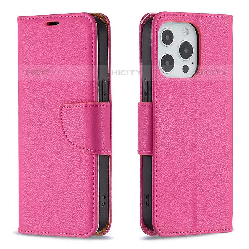 Funda de Cuero Cartera con Soporte Carcasa para Apple iPhone 15 Pro Max Rosa Roja