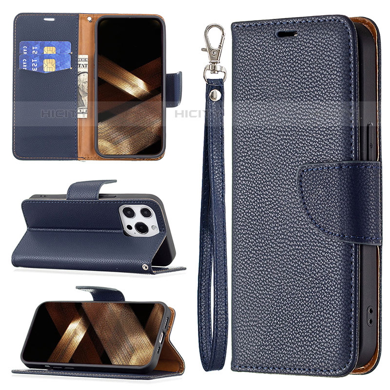 Funda de Cuero Cartera con Soporte Carcasa para Apple iPhone 16 Pro Max Azul Real