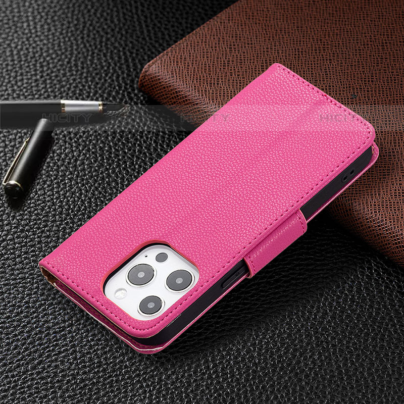 Funda de Cuero Cartera con Soporte Carcasa para Apple iPhone 16 Pro Max Rosa Roja