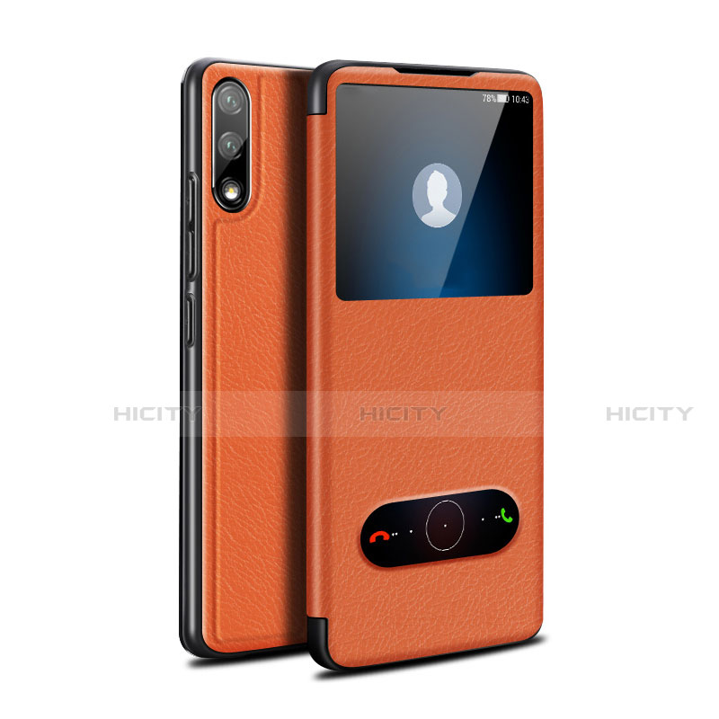 Funda de Cuero Cartera con Soporte Carcasa para Huawei Enjoy 10 Naranja