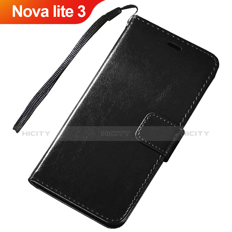 Funda de Cuero Cartera con Soporte Carcasa para Huawei Nova Lite 3 Negro