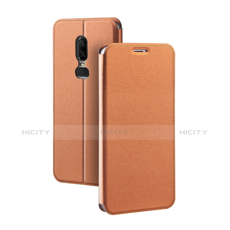 Funda de Cuero Cartera con Soporte Carcasa para OnePlus 6 Naranja