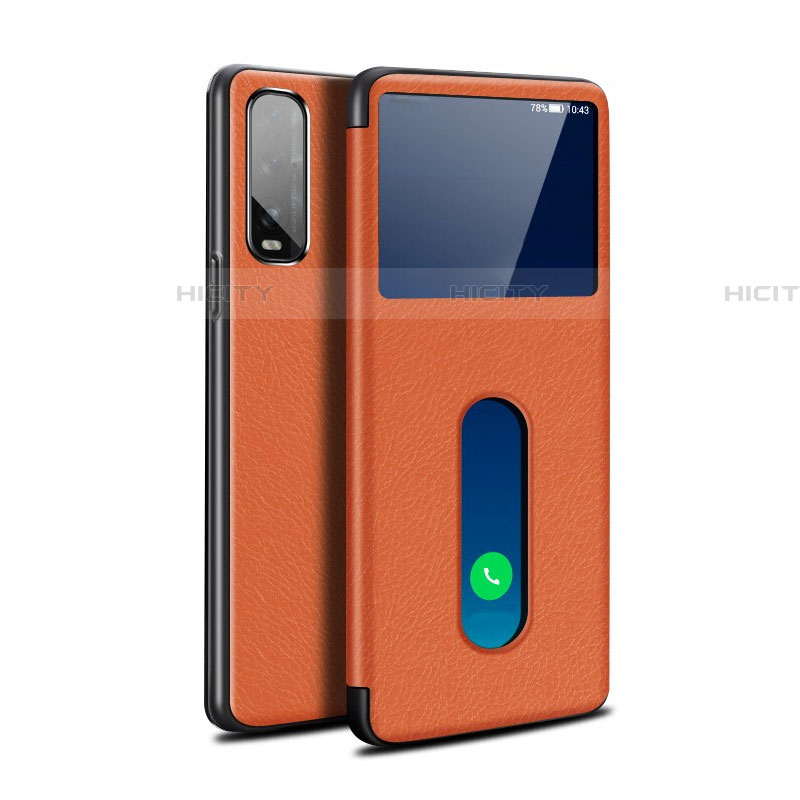 Funda de Cuero Cartera con Soporte Carcasa para Oppo Find X2 Naranja