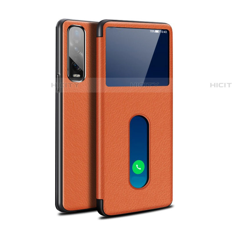 Funda de Cuero Cartera con Soporte Carcasa para Oppo Find X2 Pro Naranja