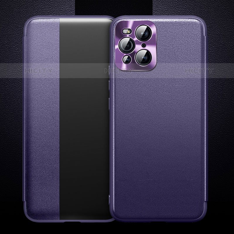 Funda de Cuero Cartera con Soporte Carcasa para Oppo Find X3 Pro 5G Morado